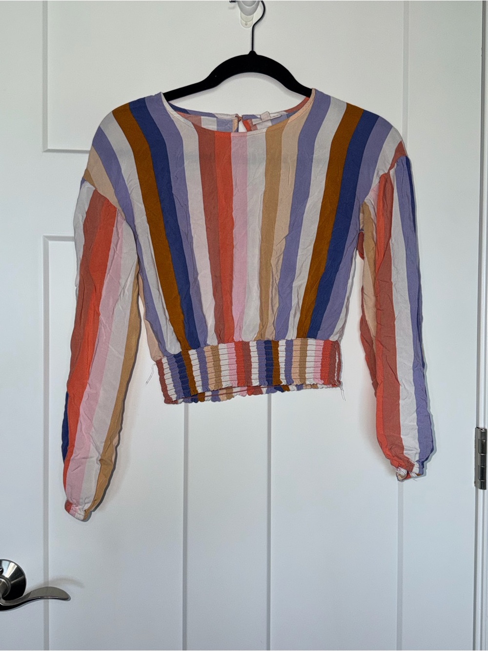 SO Multi Color Striped Long Sleeve Smocked Crop